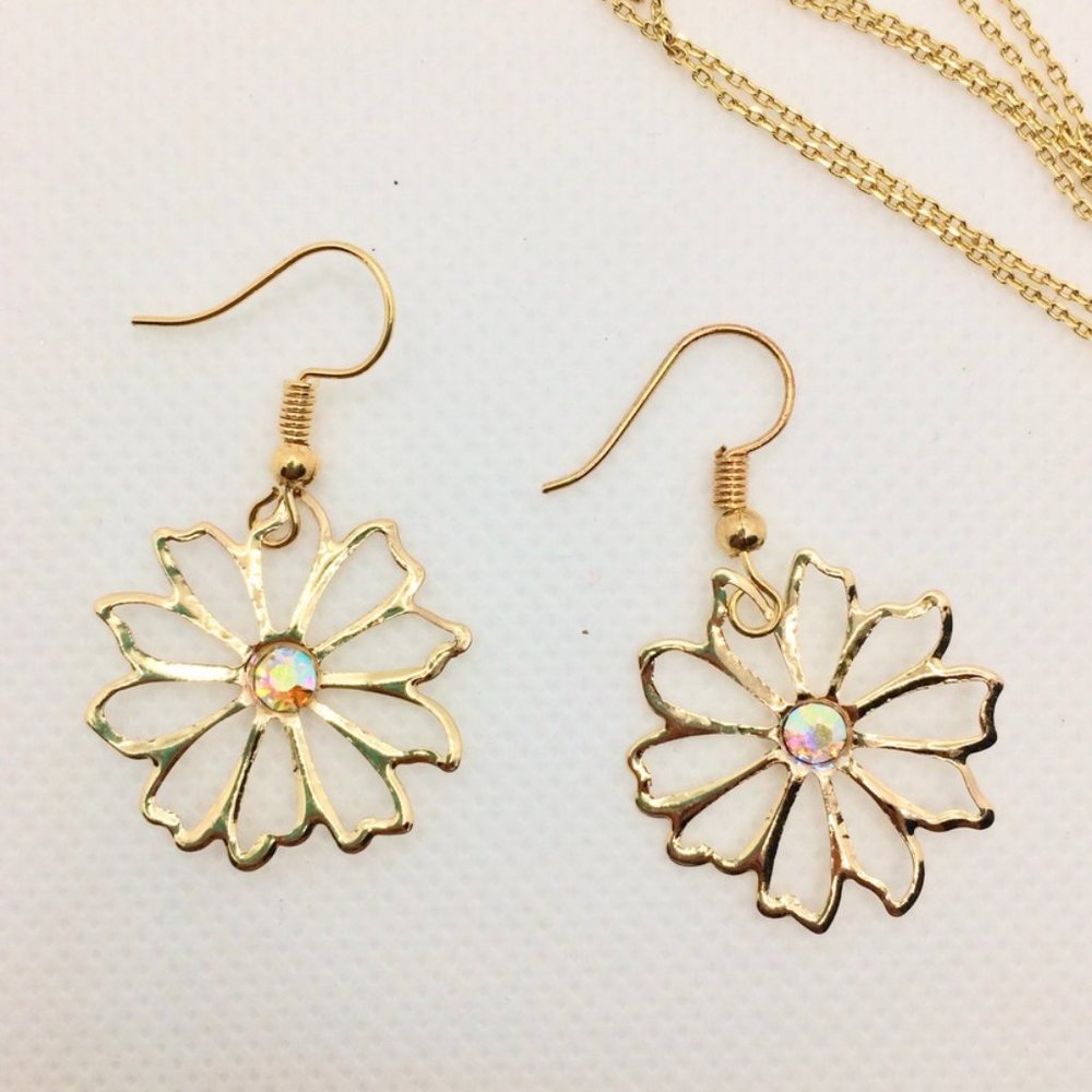 Gold Flower Drop Dangle Charm Earrings